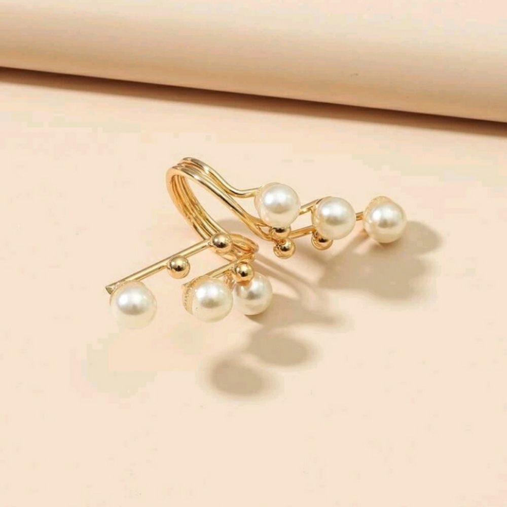 New Faux Pearl Gold Adjustable Ring - Picture 2 of 3